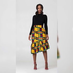 Knee-Length African Print Ruffled Pencil Skirt